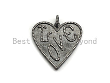 Load image into Gallery viewer, Large Cz Micro Pave Heart With LOVE Pendant,Cubic Zirconia Pendant/Charm,Gold/Black/Silver/Rose Gold,41mm, sku#F630C