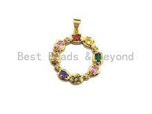 Load image into Gallery viewer, CZ Colorful Micro Pave Hollow out Round with Baguette CZ Pendant, Ring Shaped Pave Pendant, Gold plated, 24x27mm, Sku#F953