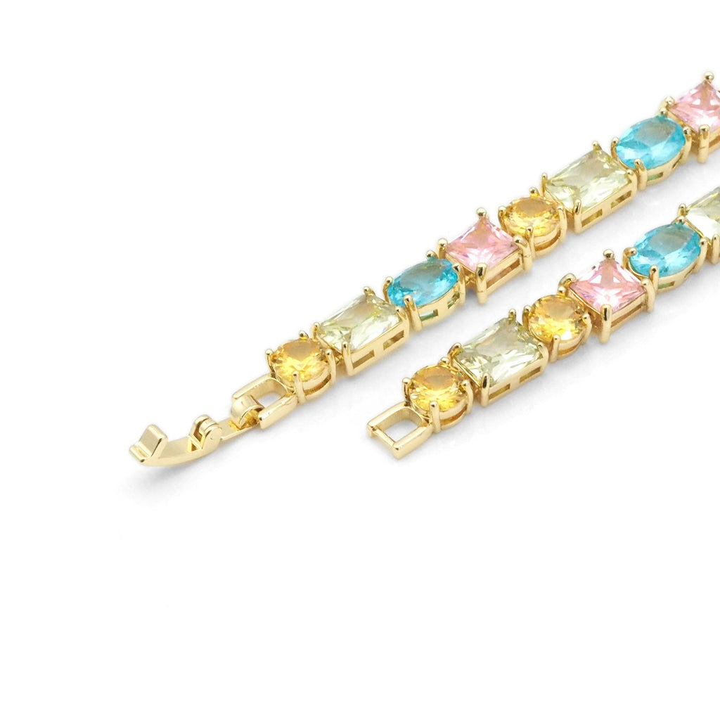 Fancy Colorful Oval Square Rectangle CZ Gold Link Chain Necklace, sku#B362