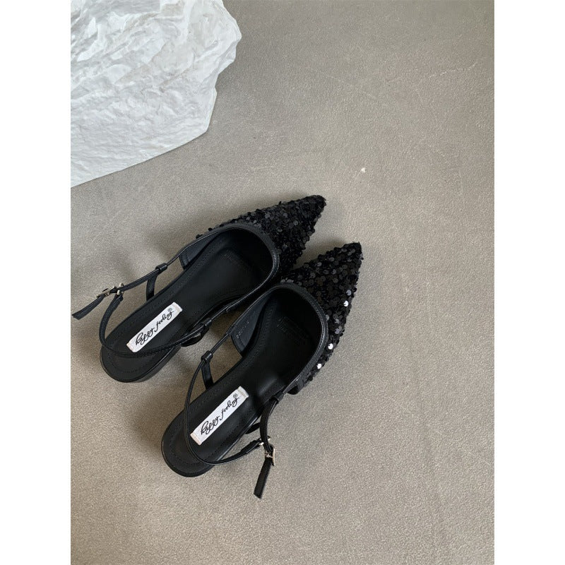 Women's Sequin Pointed-Toe Pumps | Elegant French-Style Heels