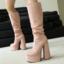 Load image into Gallery viewer, Women's Stretch Suede Waterproof Chunky High Heel Boots | Side Zipper | Sarah Express