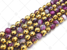 Load image into Gallery viewer, Half Gold Plated Pink Agate Beads, 8mm/10mm/12mm Round Faceted Gold Pink Agate Beads, 15.5 Full Strand, sku# UA132