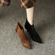 Load image into Gallery viewer, Women's Stiletto Heel Elastic Ankle Boots - Round Toe Back Zipper Suede Boots