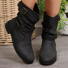 Load image into Gallery viewer, Women's Retro Distressed Barrel Boots | Metal Buckle Mid-Calf Suede Boots with Square Heel