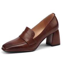Load image into Gallery viewer, Retro Brown Chunky Heel Pumps