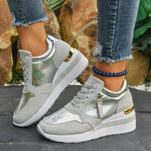 Load image into Gallery viewer, Women's Wedge Sole Height Increasing Casual Sneakers | Gold &amp; Silver Platform Shoes