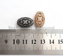 Load image into Gallery viewer, CZ Micro Pave Oval Spacer Beads with Flower Pattern, Clear/Black CZ Pave Beads for Bracelet/Necklace, Cubic Zirconia Beads,12x18mm, sku#G413