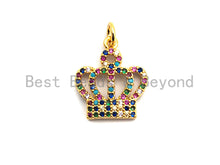Load image into Gallery viewer, CZ Colorful Micro Pave Royal Crown Charm Pendant, Crown Shaped Pave Pendant, Gold plated, 17x15mm, Sku#F837