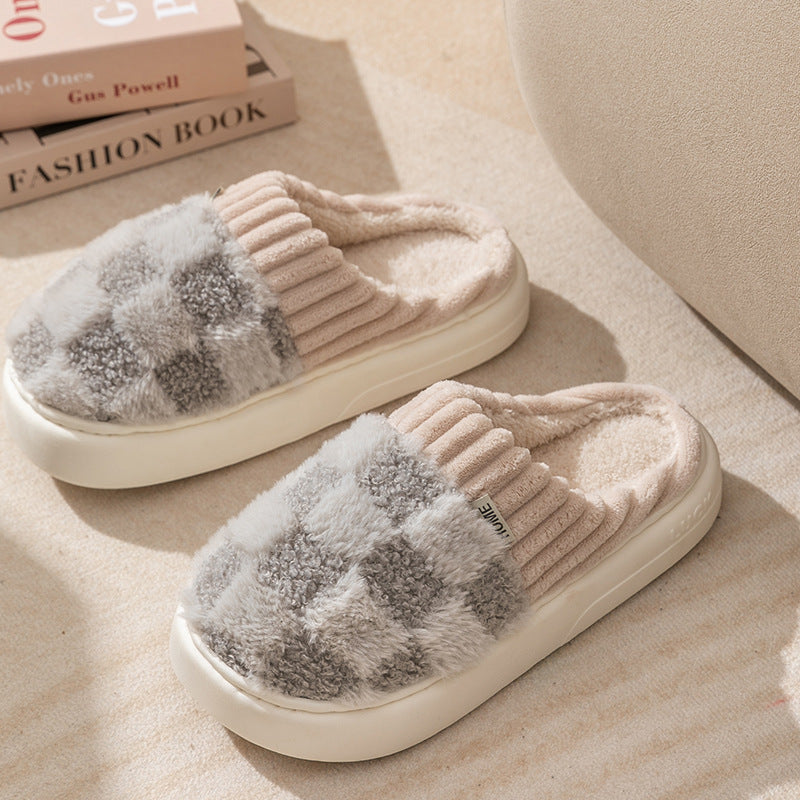 Plaid Plush Slippers for Women & Men