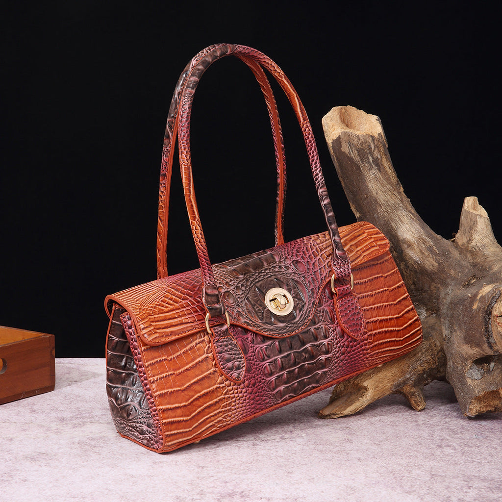 Women's Crocodile-Print Shoulder Tote Bag - Retro European Style PU Leather Handbag