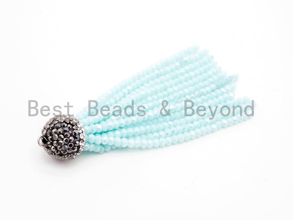 Crystal Beaded Tassel Pendants,Glass Crystal Beads,Pave CZ Rhinestone Cap, Tassel Necklace Enhancer, 3'' long, Sku#B67