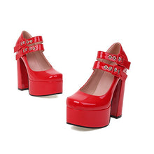 Load image into Gallery viewer, Women's Round Toe Chunky Platform High Heels | Buckle Dress Pumps