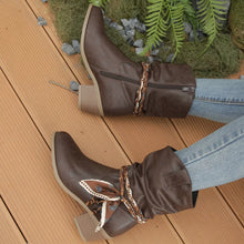 Load image into Gallery viewer, Women's Braided Detail Western Cowgirl Boots | Block Heel Ankle Boots | PU Leather