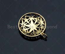 Load image into Gallery viewer, CZ Micro Pave Five Star Hollow Out On Round Shape Pendant, Gold Plated, Necklace Bracelet Charm Pendant, 27x28mm,sku#F1238