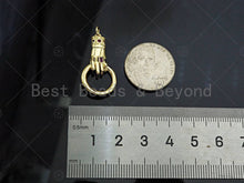 Load image into Gallery viewer, Gold Filled Fuchsia CZ Micro Pave Hand Grabing Round Ring Shape Pendant,18K Gold Filled Charm, Necklace Bracelet Pendant, 28x15mm,Sku#Z1369