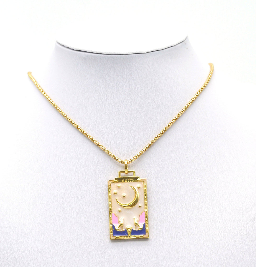 Gold Enamel Evil Eye Heart Moon On Rectangle Charm, Sku#JL111