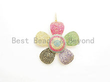 Load image into Gallery viewer, 58mm Large CZ Multi-color Micro Pave Plum Flower Focal Pendant,Cubic Zirconia Paved Charm in Gold,Silver, Rose Gold,Gunmetal,sku#F488