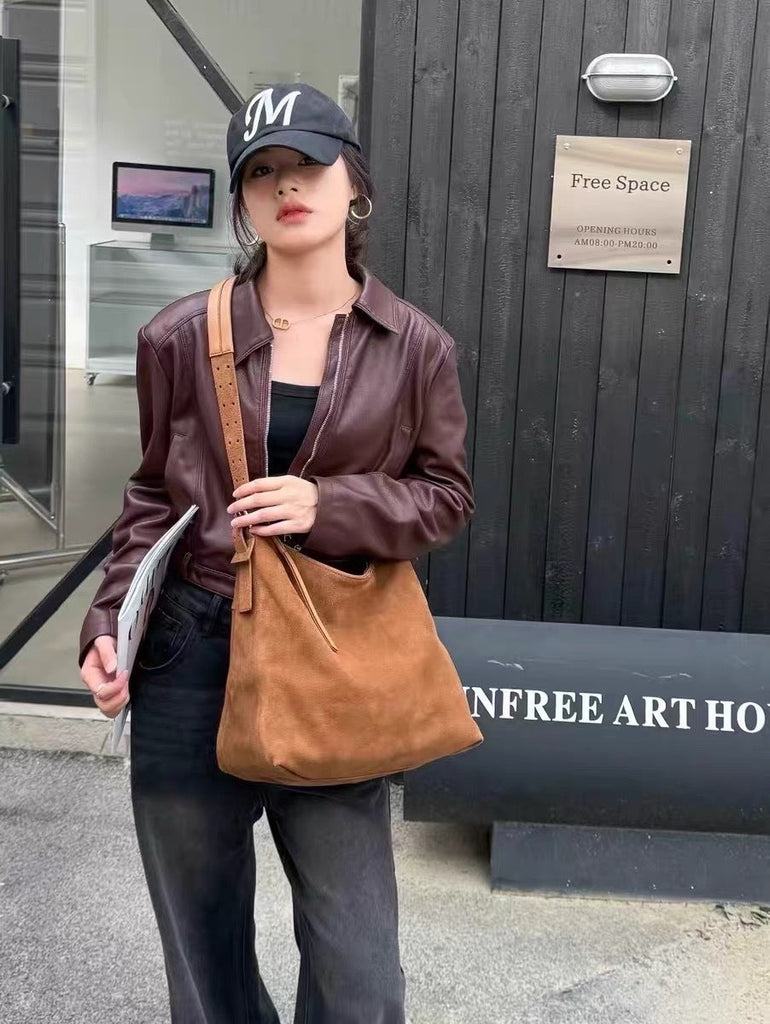 Women's High-Capacity Genuine Leather Shoulder Bag – Pillow-Shaped Commuter Bag