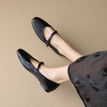 Load image into Gallery viewer, Mary Jane Flats | Cowhide Leather Buckle Shoes