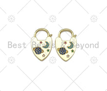 Load image into Gallery viewer, Colorful CZ Micro Pave Earth Moon On Heart Lock Shape Pendant,18K Gold Filled Heart Lock Charm,Necklace Bracelet Pendant,17x25mm,Sku#LK428
