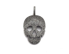 Load image into Gallery viewer, CZ Micro Pave Skull Pendant, Antique Finish Silver Tone, Clear Cubic Zirconia Big Pave Skull Charm Pendant,26x40mm, sku#F986