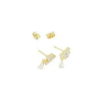 Load image into Gallery viewer, Gold Clear CZ Teardrop Stud Earrings, Sku#A285
