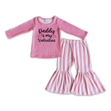 Load image into Gallery viewer, Daddy is my valentine pink shirt stripe pants girls boutique clothes