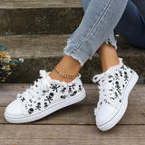 Women's Graffiti Hip-Hop Casual White Sneakers – Lace-Up Low-Top Street Style
