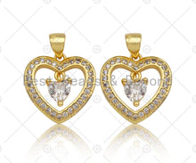 Load image into Gallery viewer, 18K Gold Heart with Dangle Diamond Pendant, Heart Charm, Gold Heart Pave Pendant, Gold plated, 16mm, Sku#LK59