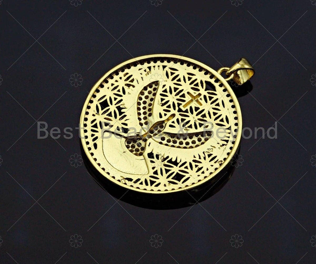 18K Gold Hollow Out Tercel On Round Coin Shape Pendant, Eagle Round Charm, Animal Pave Pendant, Gold plated,mm, Sku#LK53