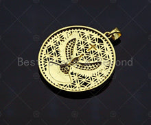 Load image into Gallery viewer, 18K Gold Hollow Out Tercel On Round Coin Shape Pendant, Eagle Round Charm, Animal Pave Pendant, Gold plated,mm, Sku#LK53