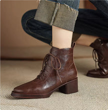 Load image into Gallery viewer, Retro Leather Lace-Up Side Zipper Ankle Boots
