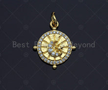Load image into Gallery viewer, 18K Gold CZ Micro Pave Star Moon Swirl Patten Charm, Dainty Gold Coin Charm, 15mm, Z1139