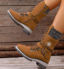 Load image into Gallery viewer, Women's Lace-Up Ankle Combat Boots – PU Leather Low Heel Military Style