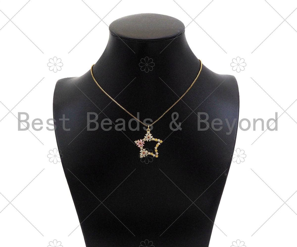 Gold Filled CZ Micro Pave Star with Colorful CZ Flower Pendant,18K Gold Filled Star Charm, Necklace Bracelet Charm Pendant,25x26mm,Sku#LK326