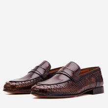 Load image into Gallery viewer, The Aurelio Brown Python &amp; Baby Buffalo Leather Penny Loafer