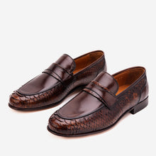Load image into Gallery viewer, The Aurelio Brown Python &amp; Baby Buffalo Leather Penny Loafer