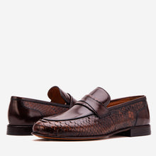 Load image into Gallery viewer, The Aurelio Brown Python &amp; Baby Buffalo Leather Penny Loafer