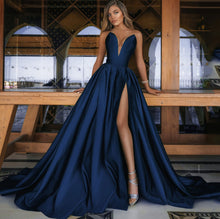 Load image into Gallery viewer, Autumn Winter Women Clothing Sexy Deep V Plunge Plunge Split Maxi Dress Wedding Dress