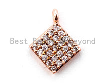 Load image into Gallery viewer, 1PC/2PCS CZ Clear Micro Pave 8x10mm Diamond Shaped Charm for Bracelet, Gold/Rose Gold/Silver/Gunmetal plated, Pave Dangle Charms,Sku#B65