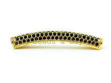 Load image into Gallery viewer, Black CZ Micro Pave Curved Tube, Spacer Tube for 2mm leather Cord Finding, Gold/Silver/Rose Gold/Gunmental, 37x5mm, sku#M70