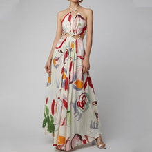 Load image into Gallery viewer, Spring Summer Women Clothing Slim Fit Large Swing Sling Stitching Printing Maxi Dress Beach Dress