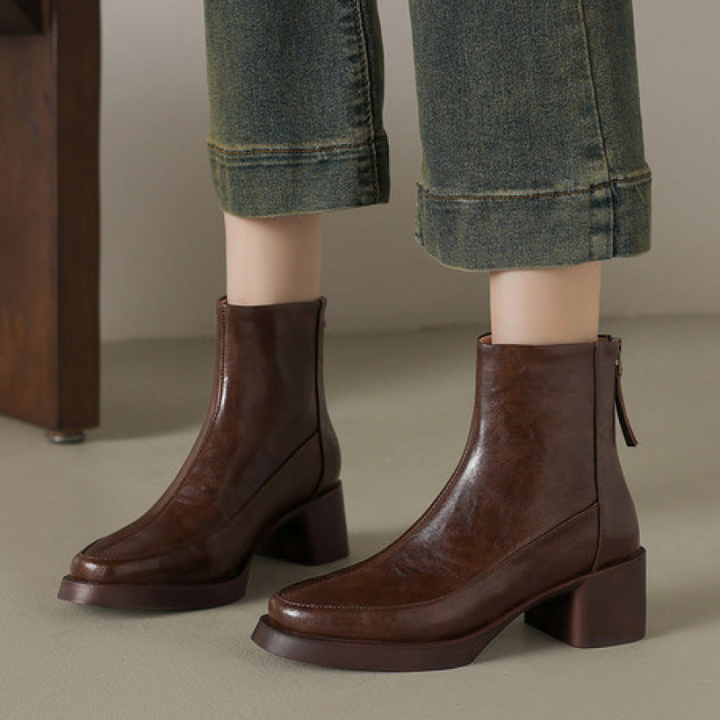 Women's Genuine Leather High-Heel Ankle Boots – Fall Winter Style