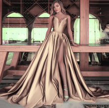 Load image into Gallery viewer, Autumn Winter Women Clothing Sexy Deep V Plunge Plunge Split Maxi Dress Wedding Dress