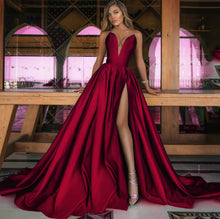 Load image into Gallery viewer, Autumn Winter Women Clothing Sexy Deep V Plunge Plunge Split Maxi Dress Wedding Dress