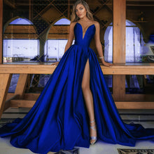 Load image into Gallery viewer, Autumn Winter Women Clothing Sexy Deep V Plunge Plunge Split Maxi Dress Wedding Dress