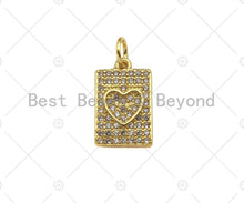 Load image into Gallery viewer, CZ Micro Pave Heart Dogtag Rectangle Shape Pendant/Charm,Cubic Zirconia Medallion Charm, Necklace Bracelet Charm Pendant, 14x9mm, Sku#LK229