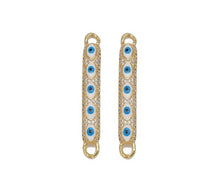 Load image into Gallery viewer, Gold CZ Enamel Evil Eye Long Bar Connector, Sku#LD330