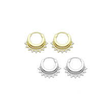 Load image into Gallery viewer, Gold Silver Triangle CZ Half Circle Spike Earrings, Sku#A306
