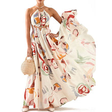 Load image into Gallery viewer, Spring Summer Women Clothing Slim Fit Large Swing Sling Stitching Printing Maxi Dress Beach Dress